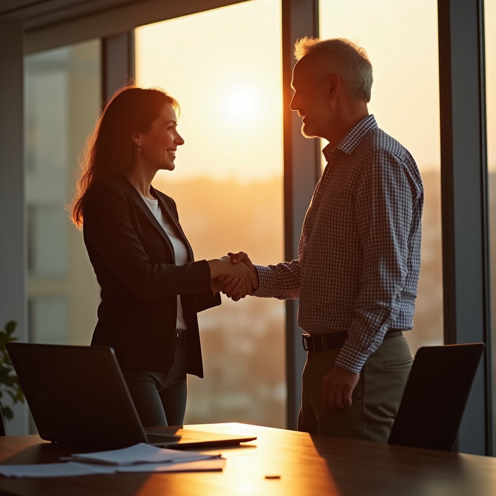 Stretta di mano tra due professionisti alla fine di un incontro di lavoro
