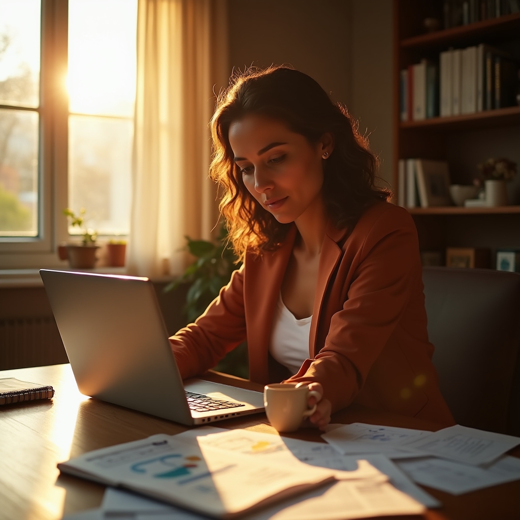 Consulente al tavolo osserva report stampati e un monitor con dashboard